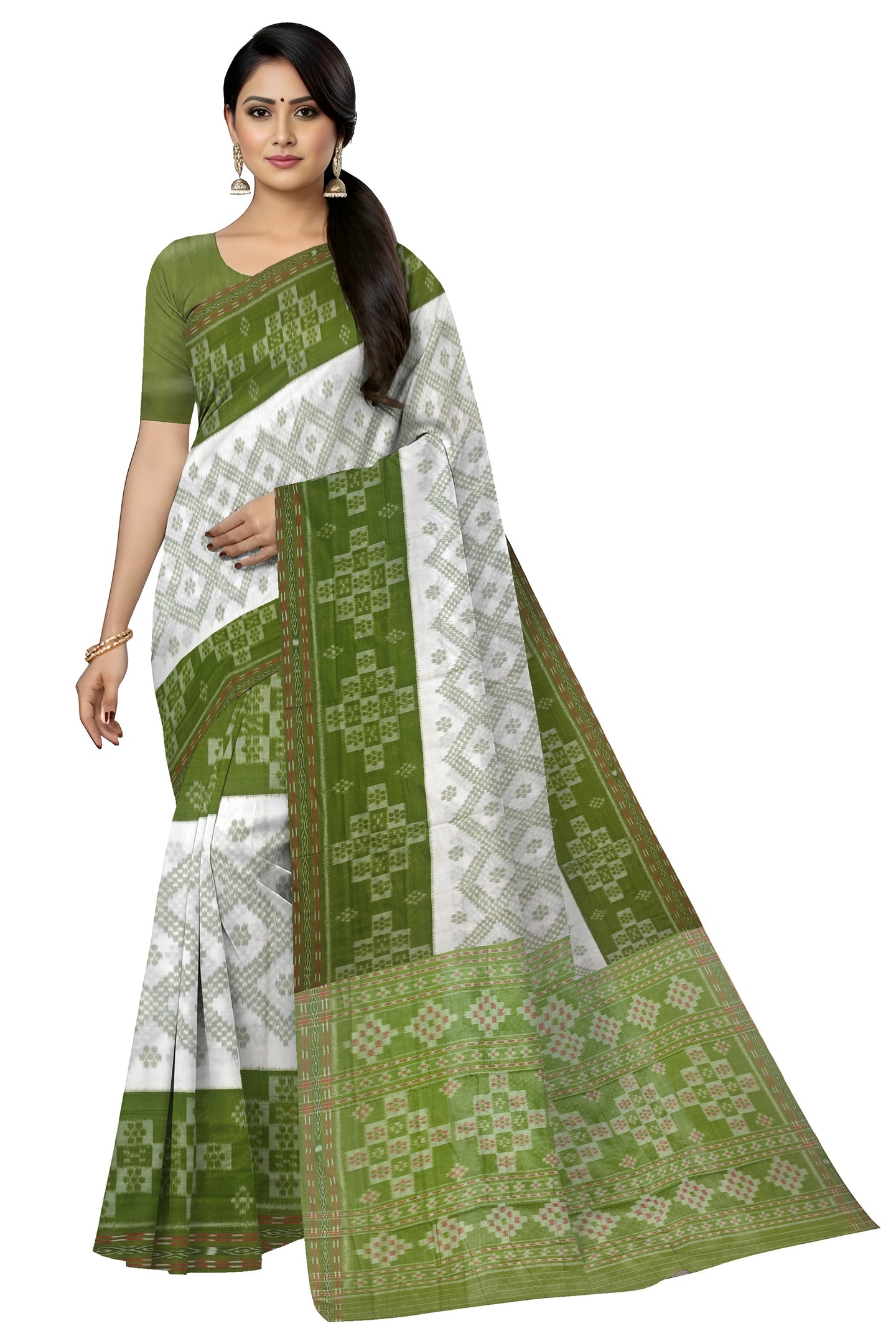 White  Mania Bandha Traditional Katiki Saree | Odisha Handloom GI Tagged | Devnika