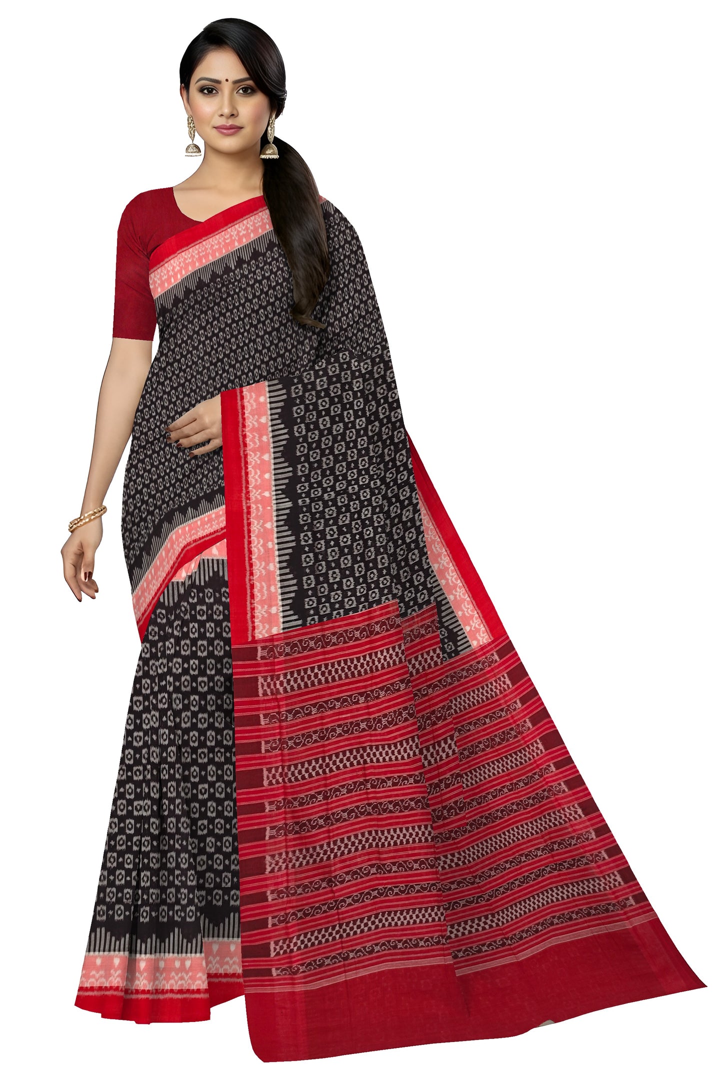 Dark Coffee Border Bandha Saree