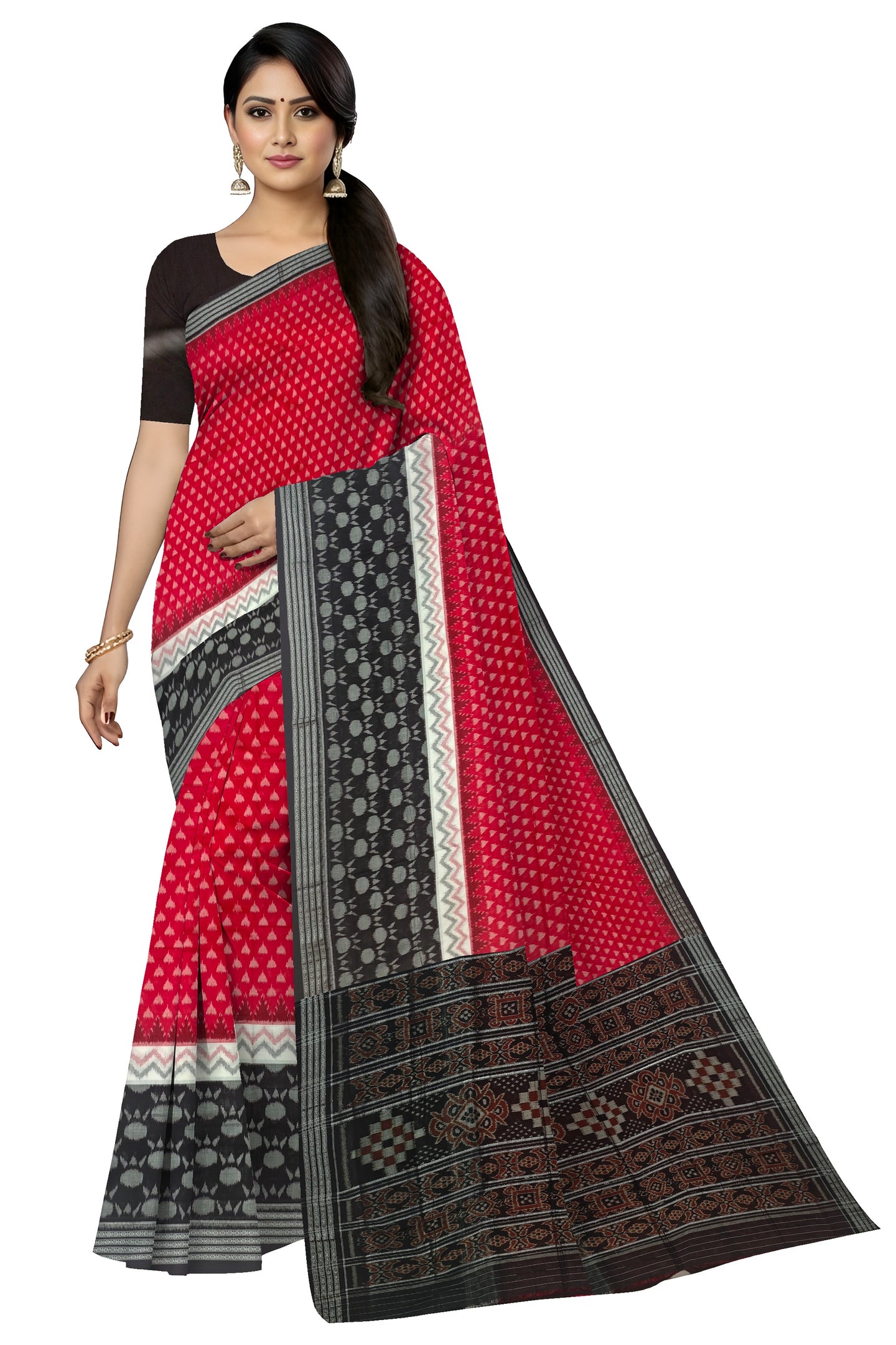 Red And White Mania Bandha Traditional Katiki Saree | Odisha Handloom GI Tagged | Devnika