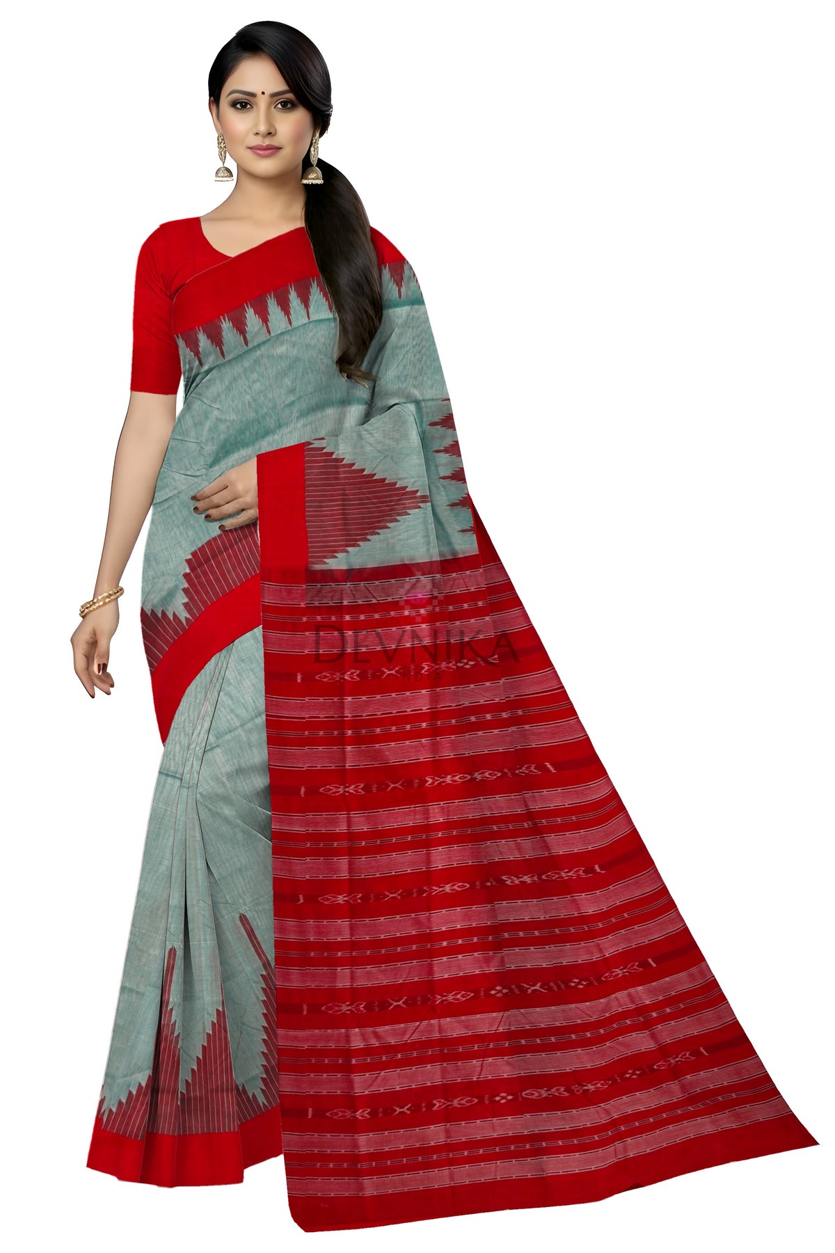 Light Green Big Temple Boarder Saree | Odisha Handloom GI Tagged | Devnika