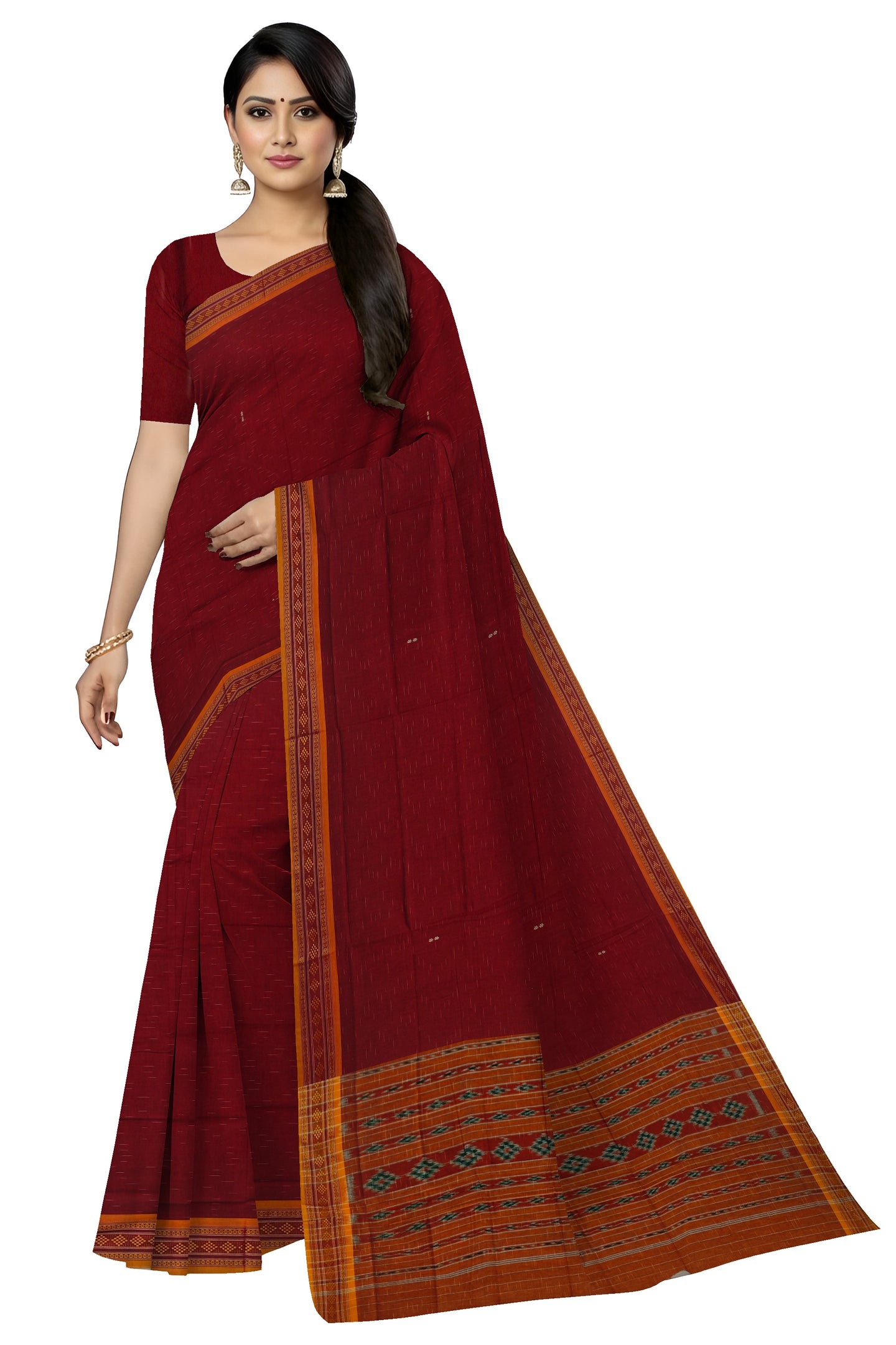 Light Maroon Bomkai Border Pasapalli Saree | Odisha Handloom GI Tagged | Devnika