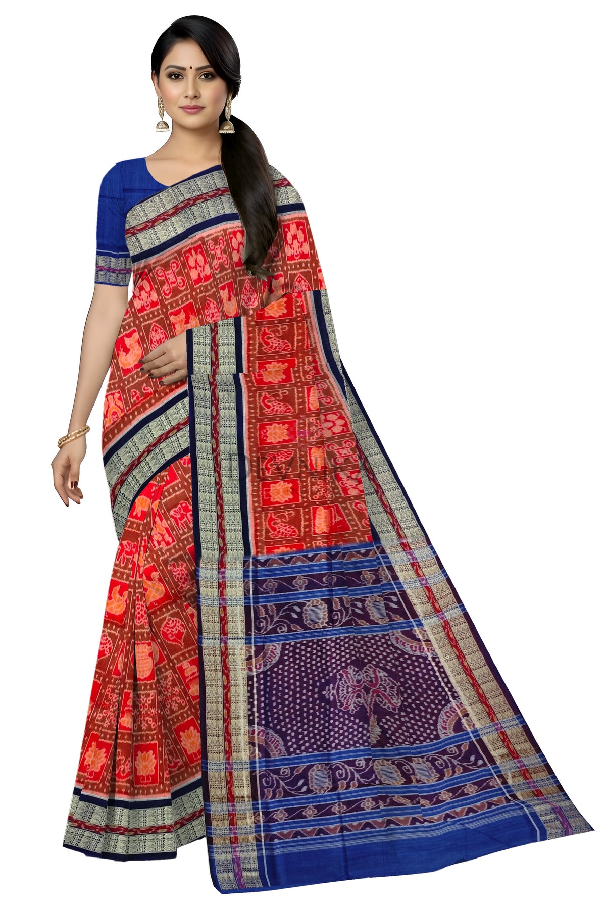 Red Special Naba Kothi Saree | Odisha Handloom GI Tagged | Devnika