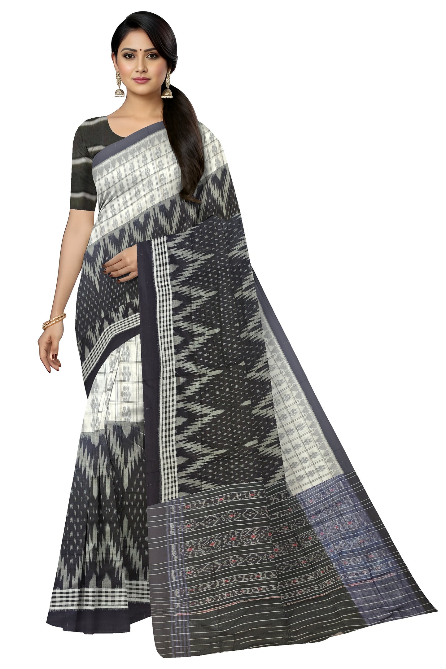 Black And White Mania Bandha Traditional Katiki Saree | Odisha Handloom GI Tagged | Devnika