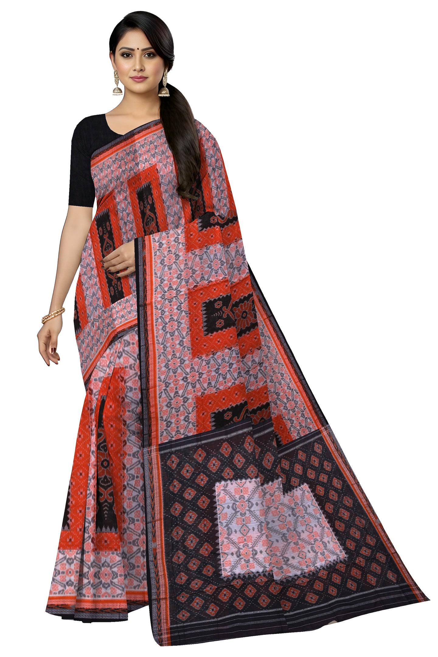 Chandan Orange Black Mania Bandha Traditional Katiki Saree