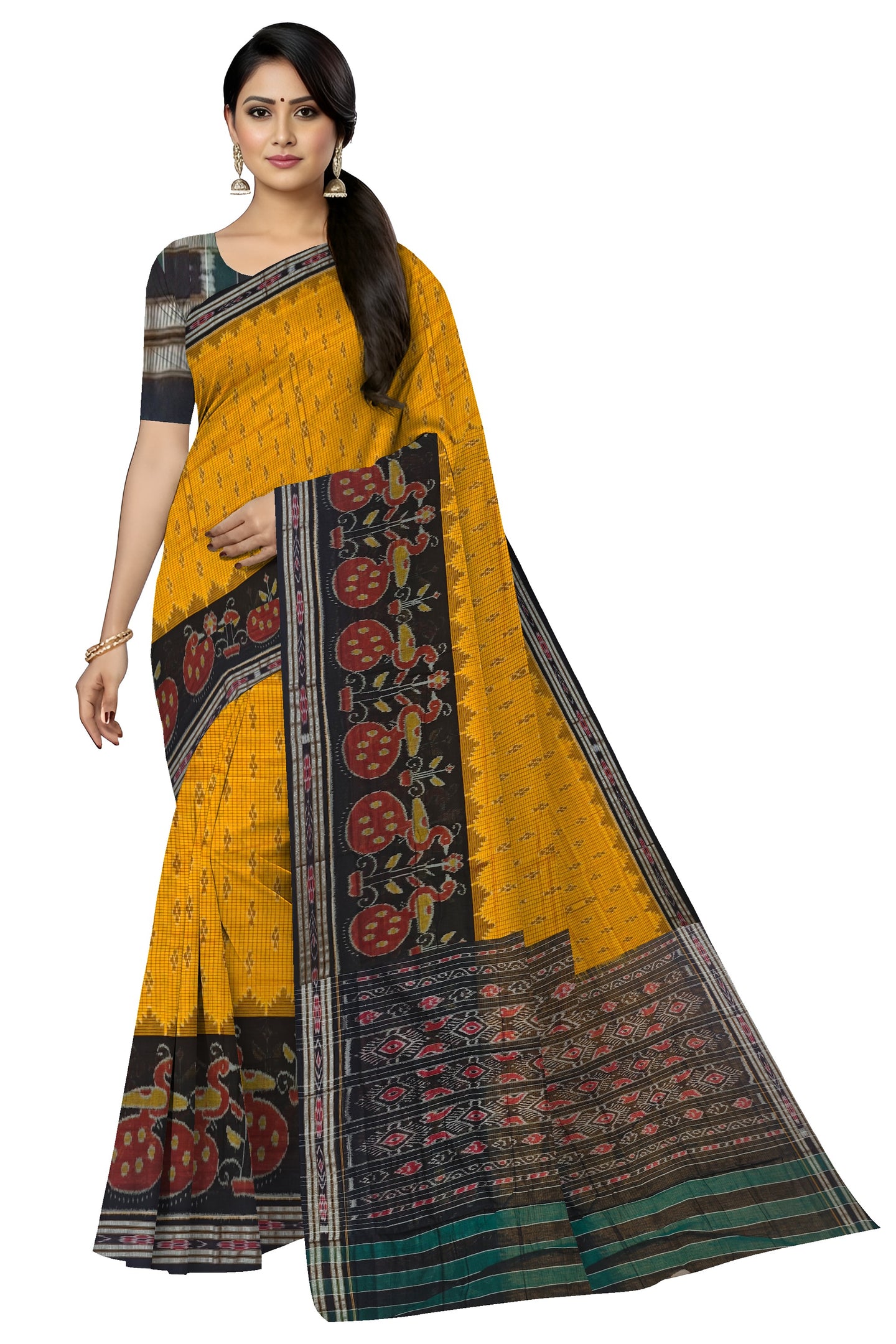 Golden Yellow Mania Bandha Traditional Katiki Saree | Odisha Handloom GI Tagged | Devnika