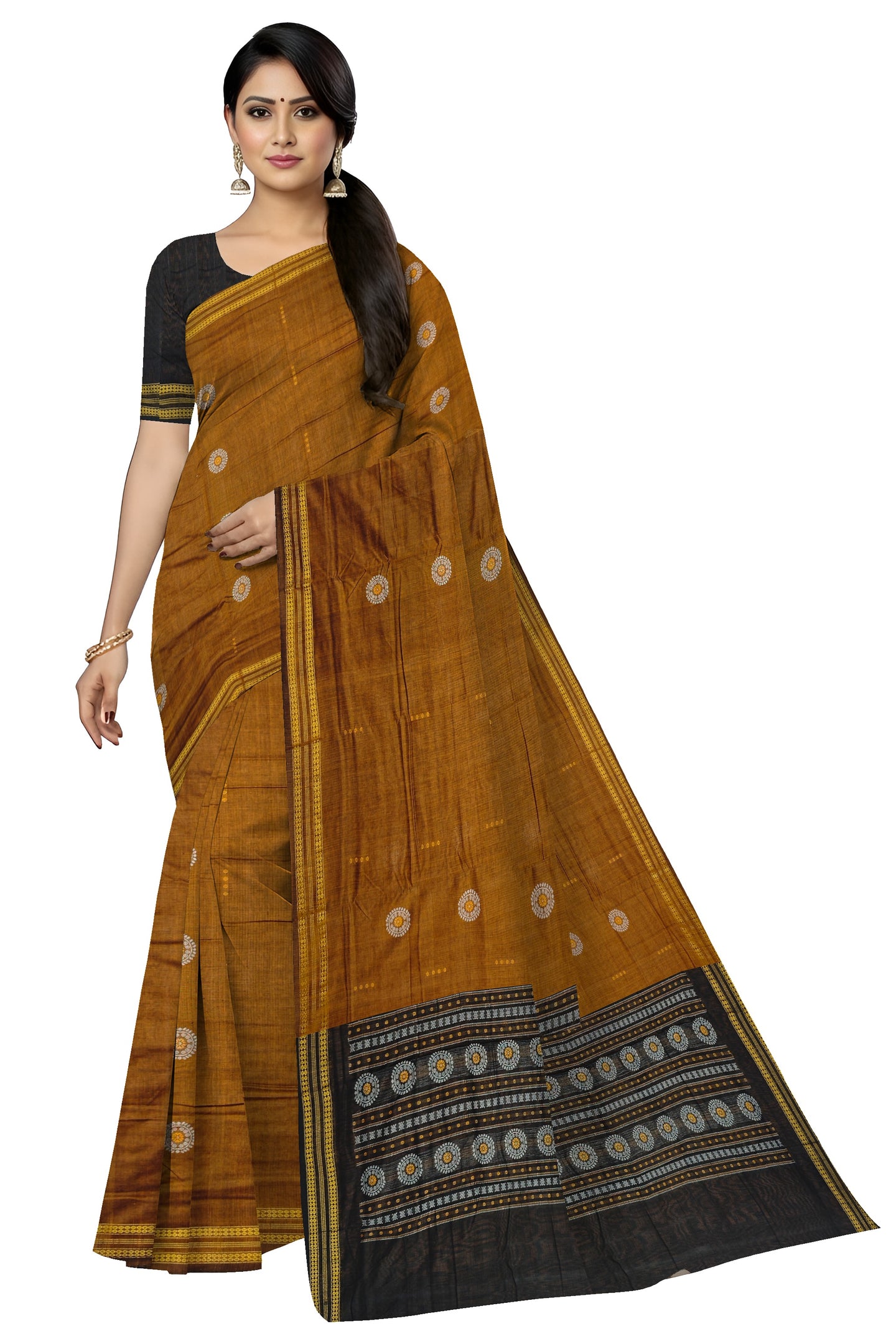 Golden Brown Bomkai Butti Sambalapuri Saree | Odisha Handloom GI Tagged | Devnika