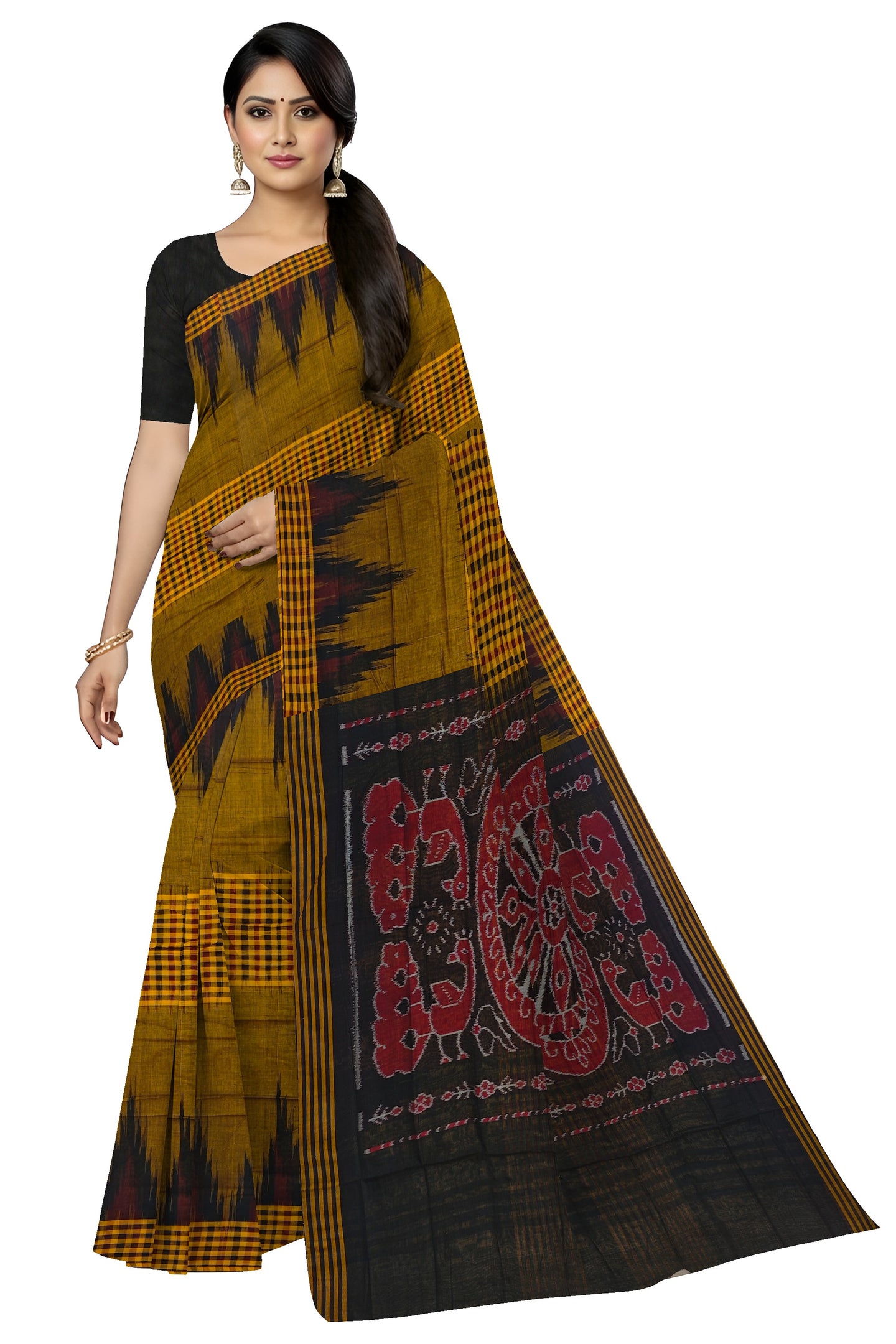 Golden Yellow Mania Bandha Traditional Katiki Saree | Odisha Handloom GI Tagged | Devnika