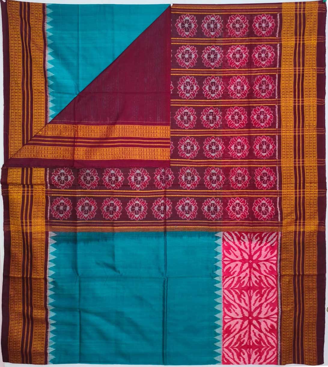 Teal Green Big Border Bandha Saree