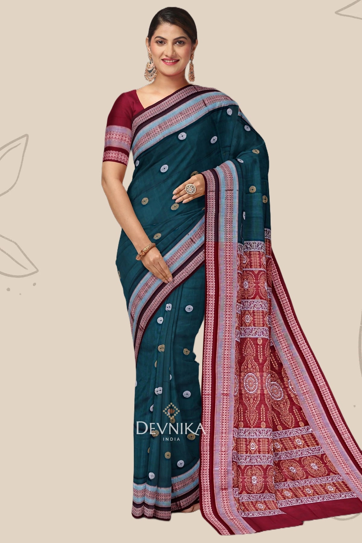 Deep Green Marine Border Bomkai Saree