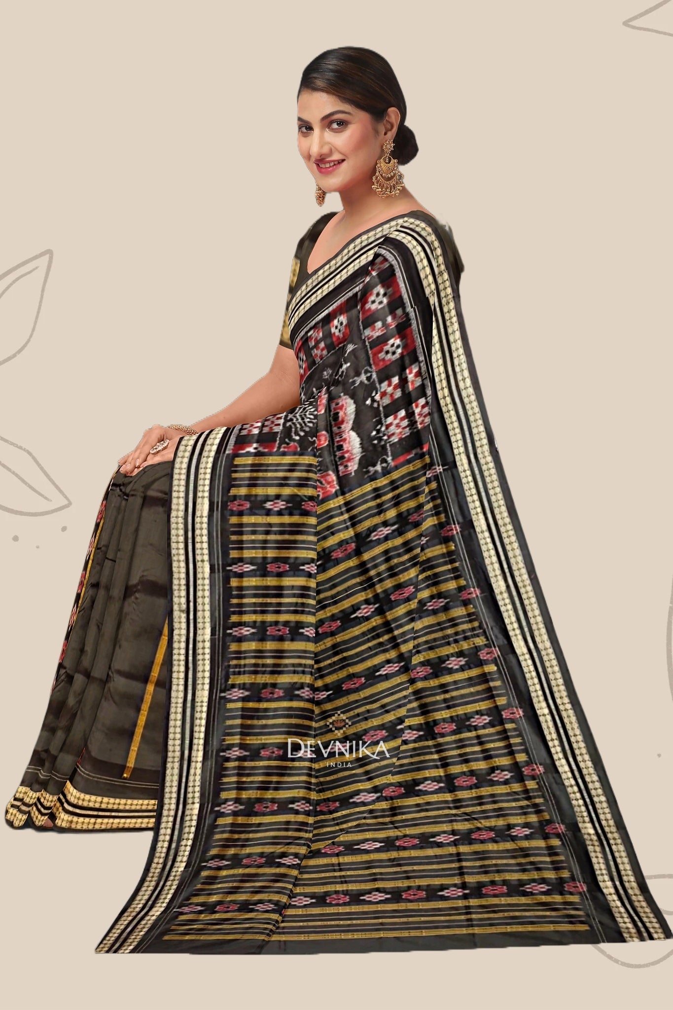 Black And Maroon Body Bandha Saree(Patli)