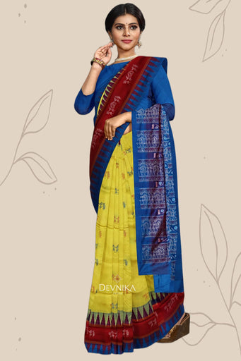 Bright Yellow Traditional Marriage Bomkai Saree