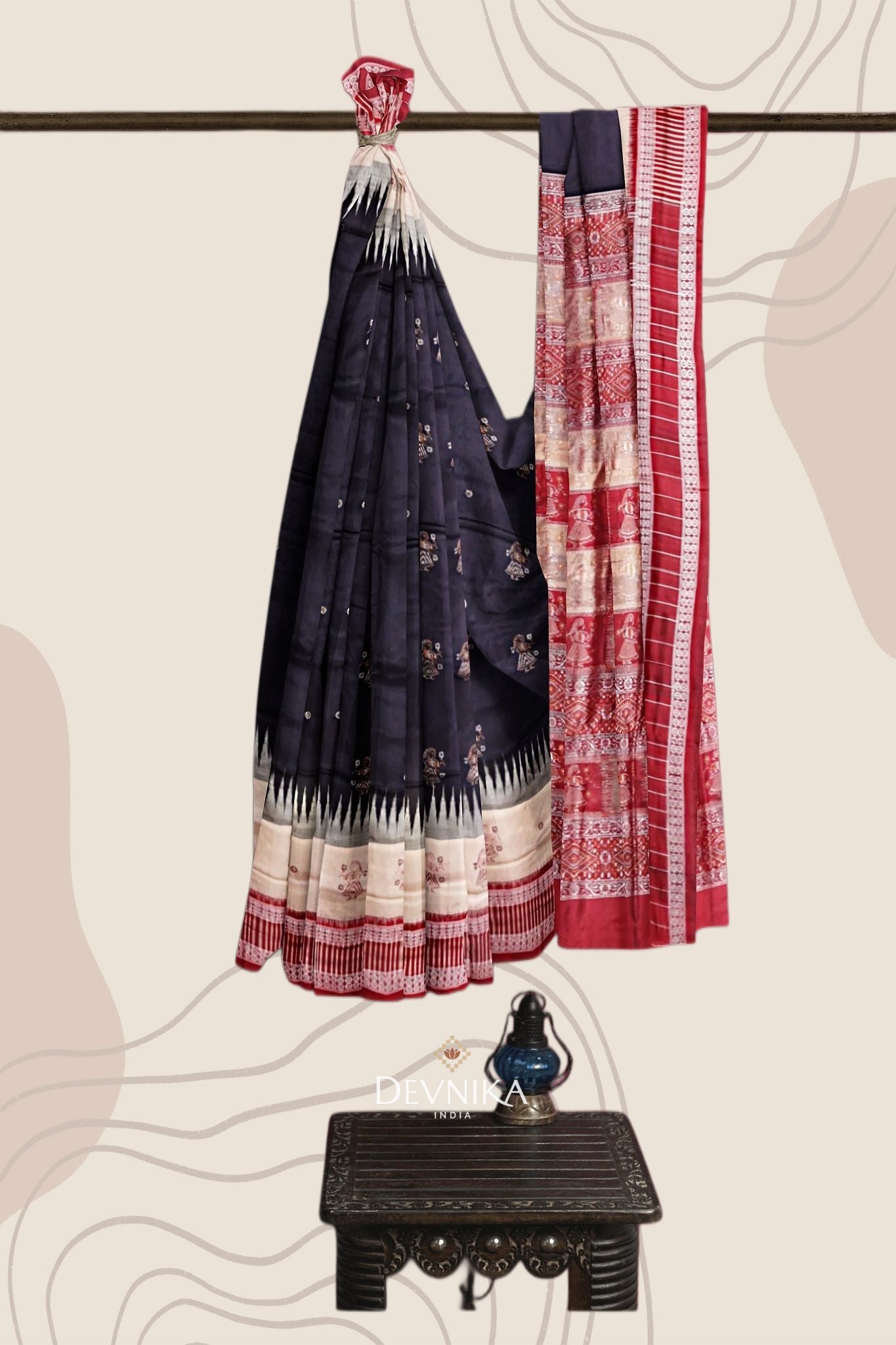 Black Kathi Bomkai Kandhei Saree