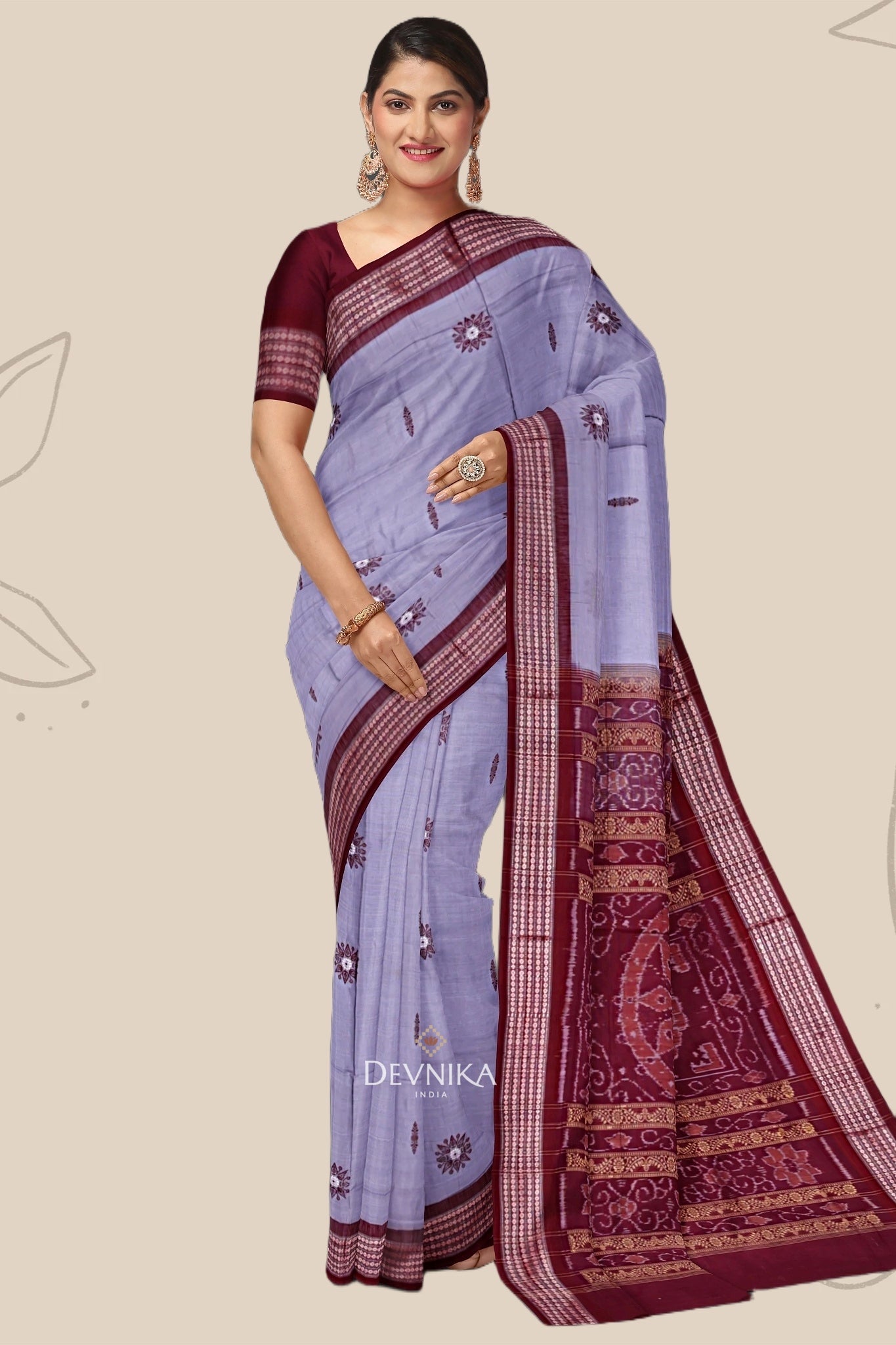 Dark Grey Padam Bomkai Handloom Cotton Saree | Odisha Handloom | Devnika