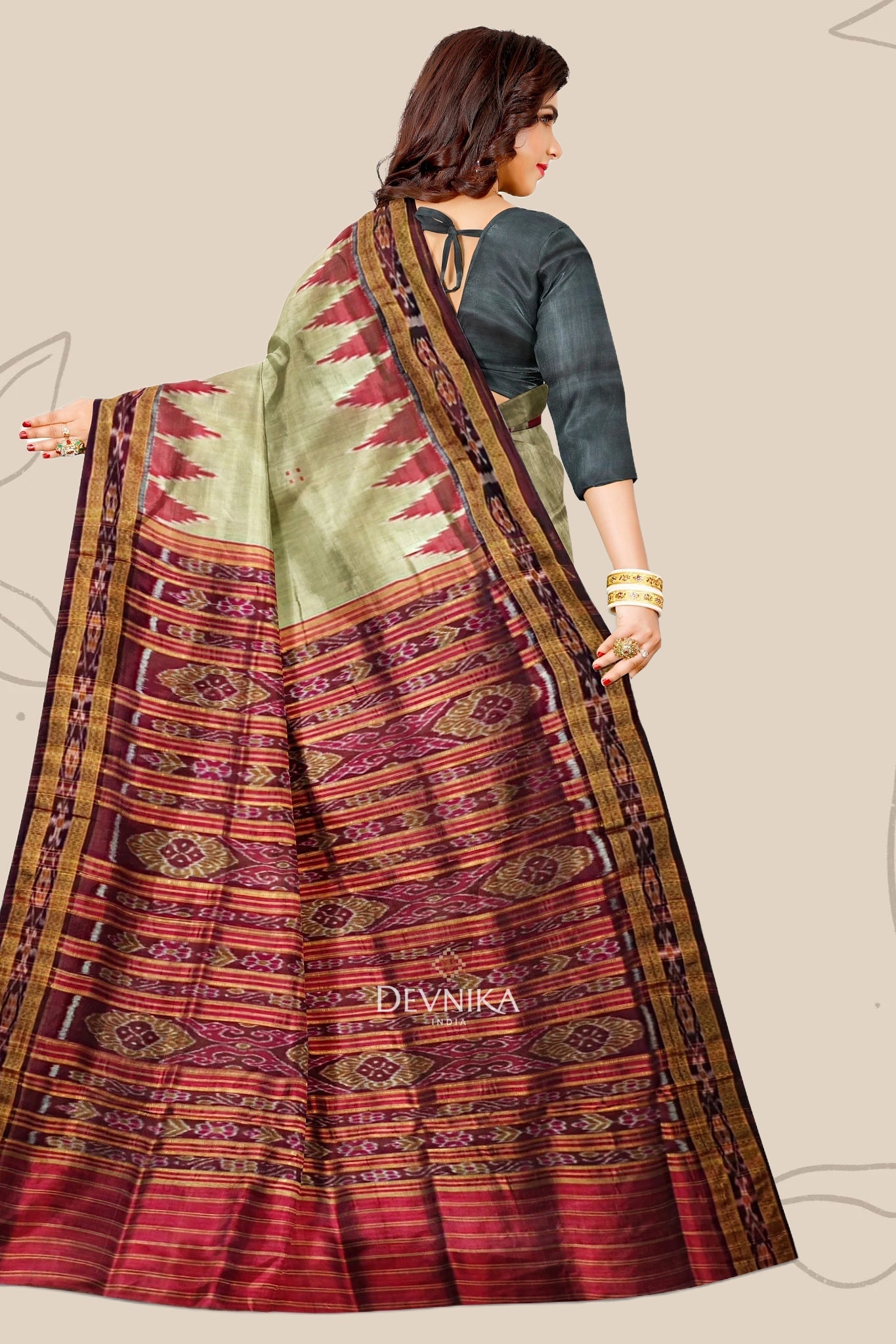 Matha Brown Big Temple Border Khandua Pata Saree | Odisha Handloom | Devnika