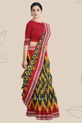 Deep Green Bandha Sambalapuri Silk Saree