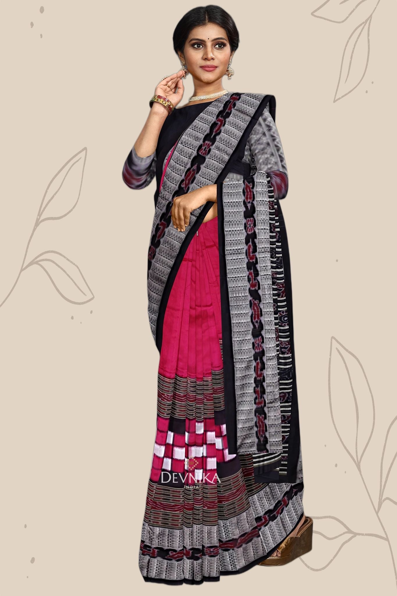 Hot Pink Border Pasapalli Bichitrapuri Saree