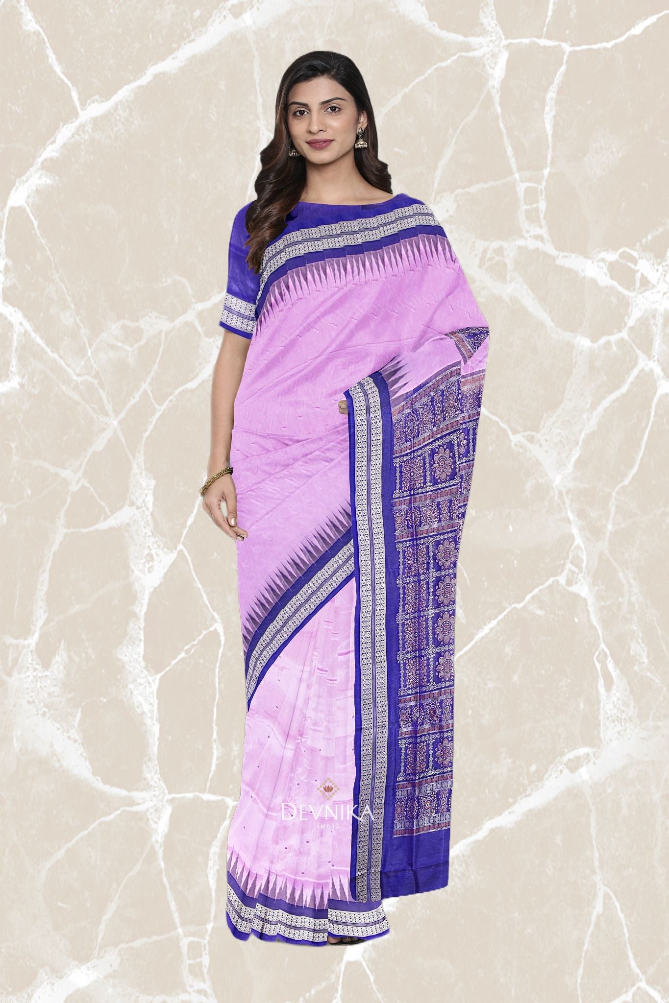 Deep Lavender Bomkai Butti Silk Saree | Odisha Handloom GI Tagged | Devnika