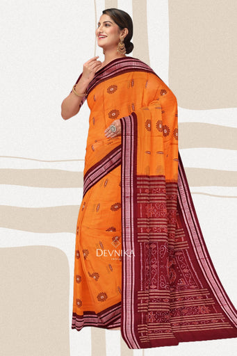 Golden Yellow Bomkai Handloom Cotton Saree | Odisha Handloom | Devnika
