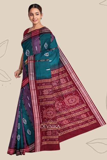 Green Maroon Bomkai Handloom Cotton Saree | Odisha Handloom | Devnika