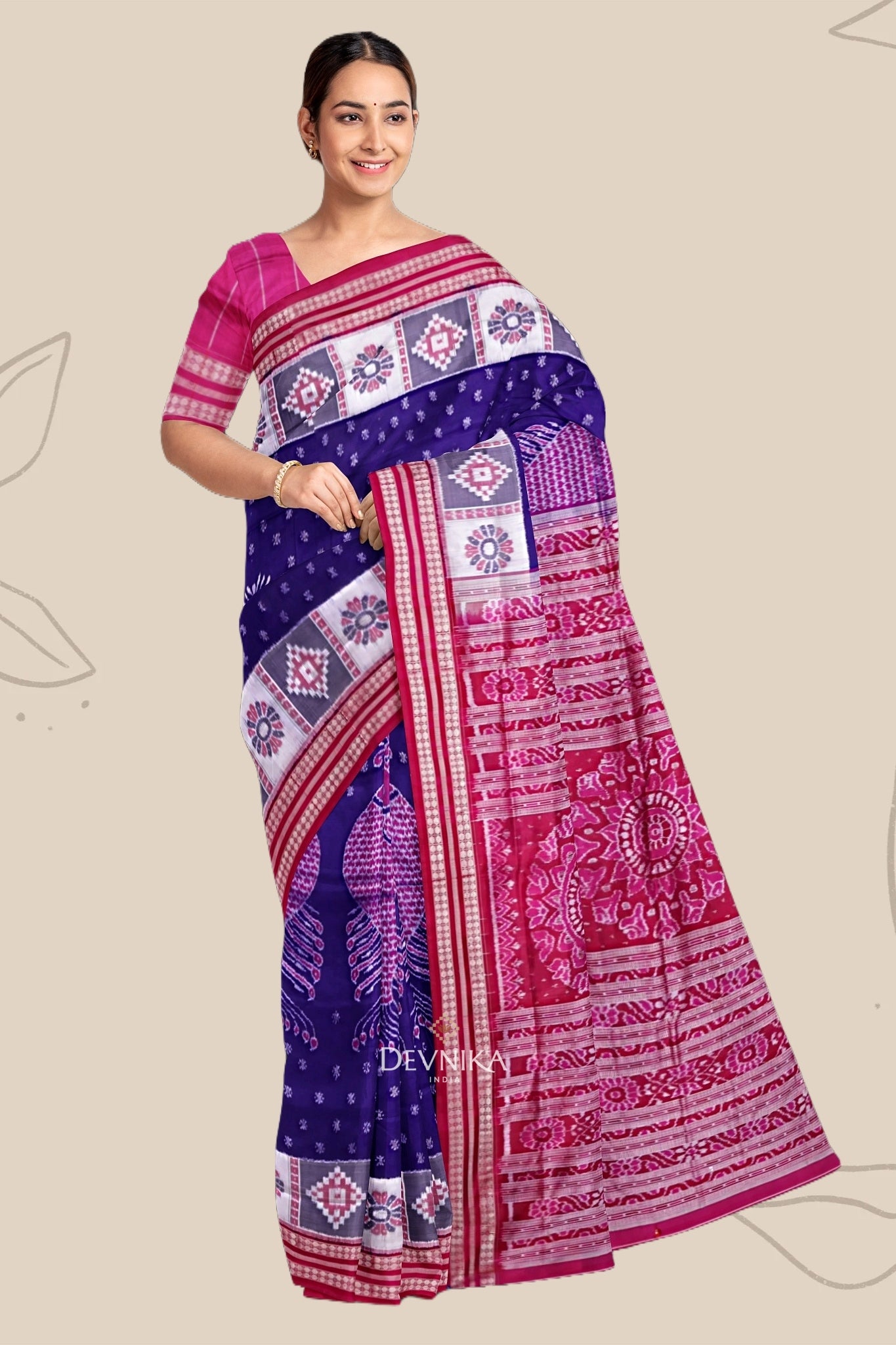 Blue And Violet Fish Bandha Saree