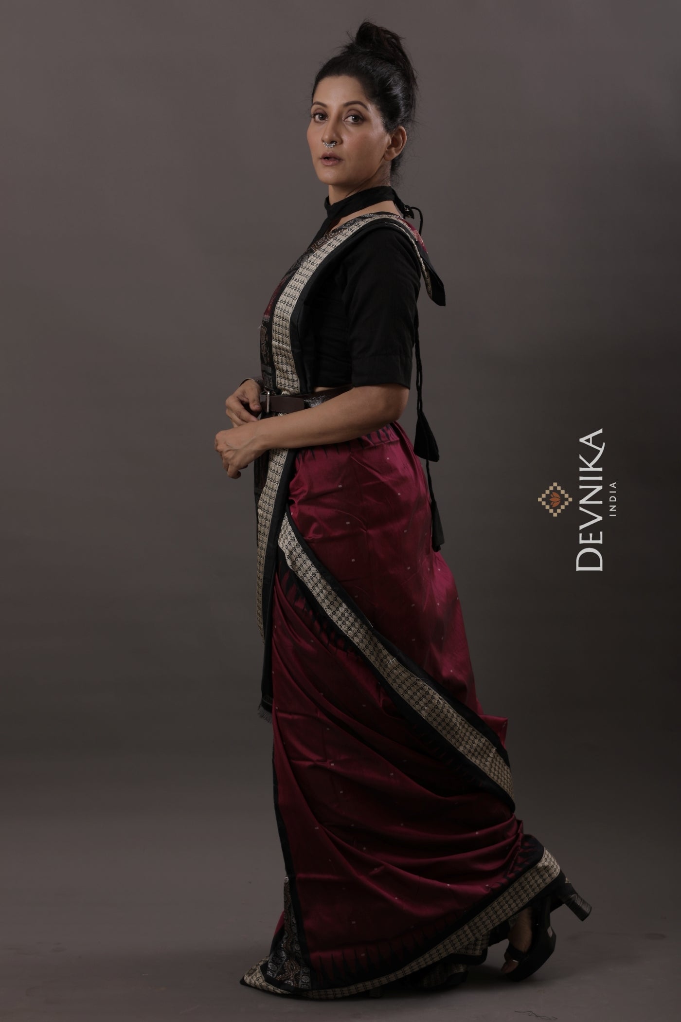 Magenta Color Body Bomkai Saree(Patli) | Odisha Handloom GI Tagged | Devnika