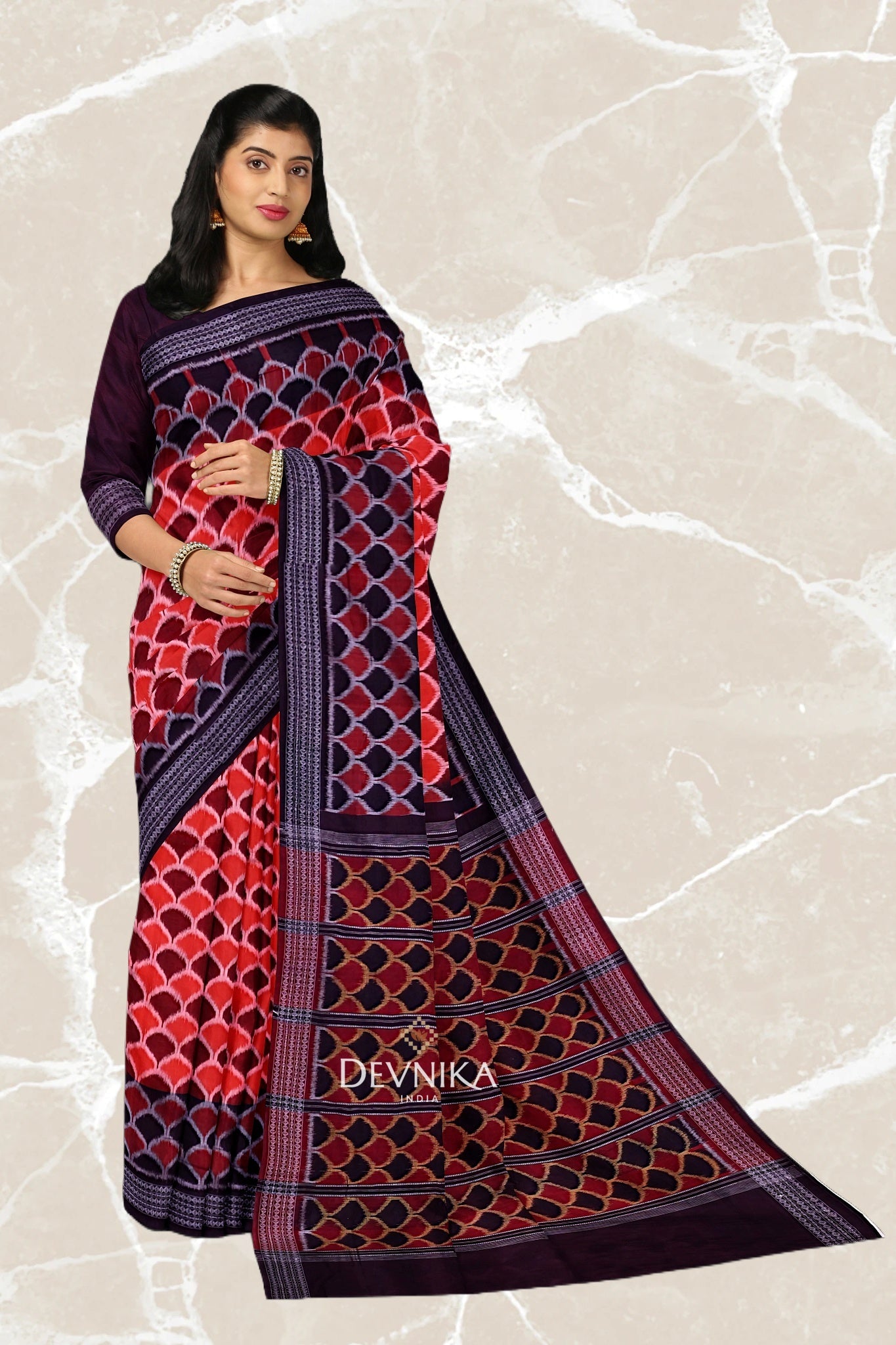Rust And Brown Body Bandha Handloom Cotton Saree | Odisha Handloom | Devnika