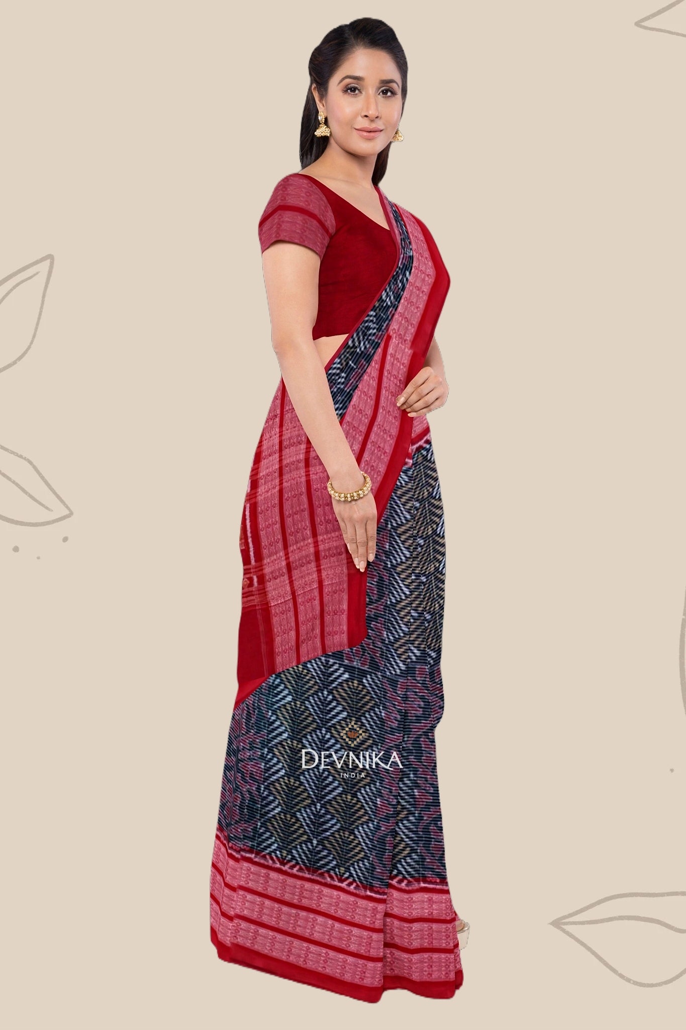 Forest Green Body Bandha Handloom Cotton Saree | Odisha Handloom | Devnika