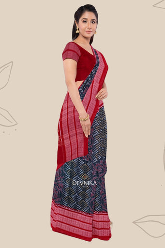 Forest Green Body Bandha Handloom Cotton Saree | Odisha Handloom | Devnika