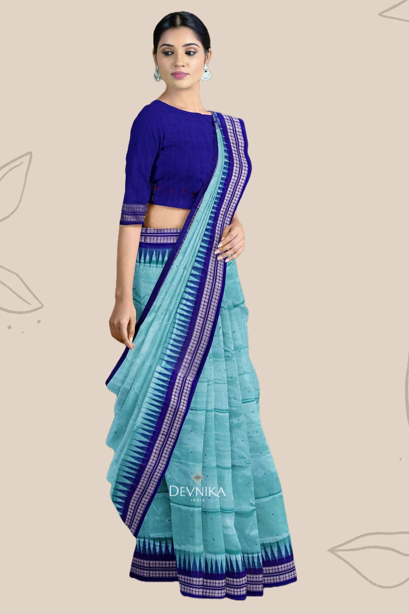 Dark Cyan Bomkai Butti Sambalapuri Saree