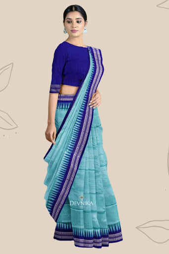 Dark Cyan Bomkai Butti Sambalapuri Saree