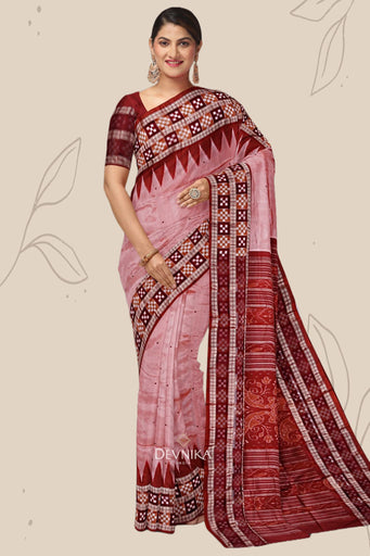 Peach Border Pasapalli Buti Bomkai Saree