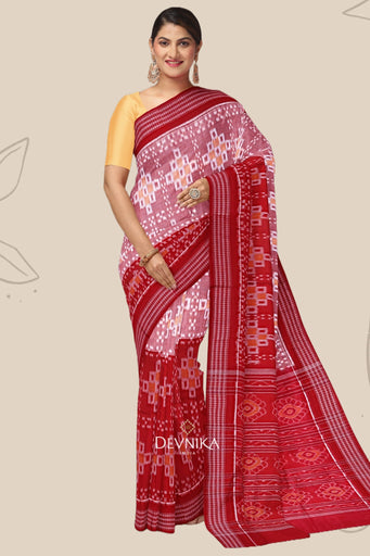 Red And Yellow Half Half Paper Bandha Saree
