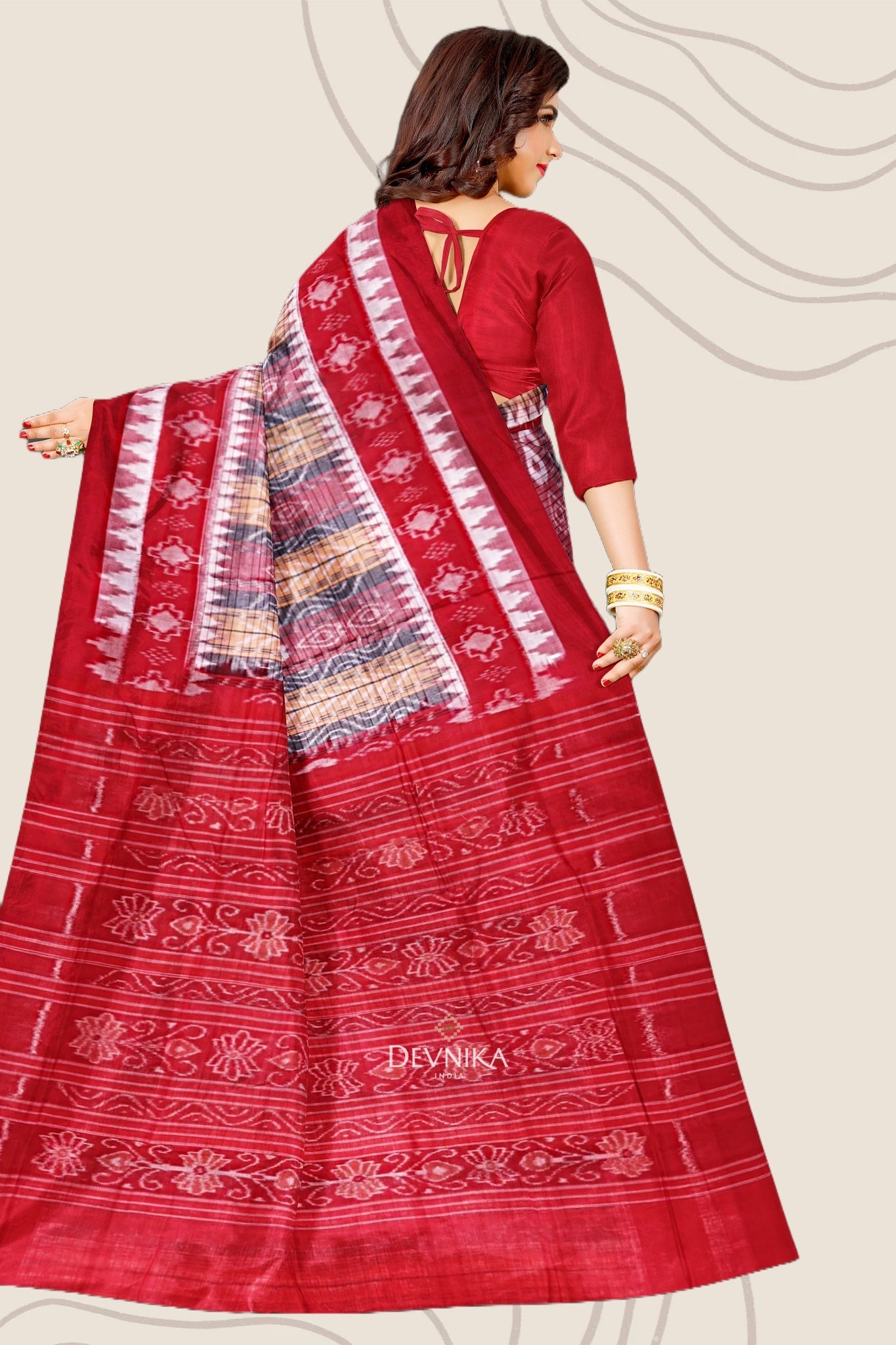 Yellow Red And Black Body Bandha Handloom Cotton Saree | Odisha Handloom | Devnika