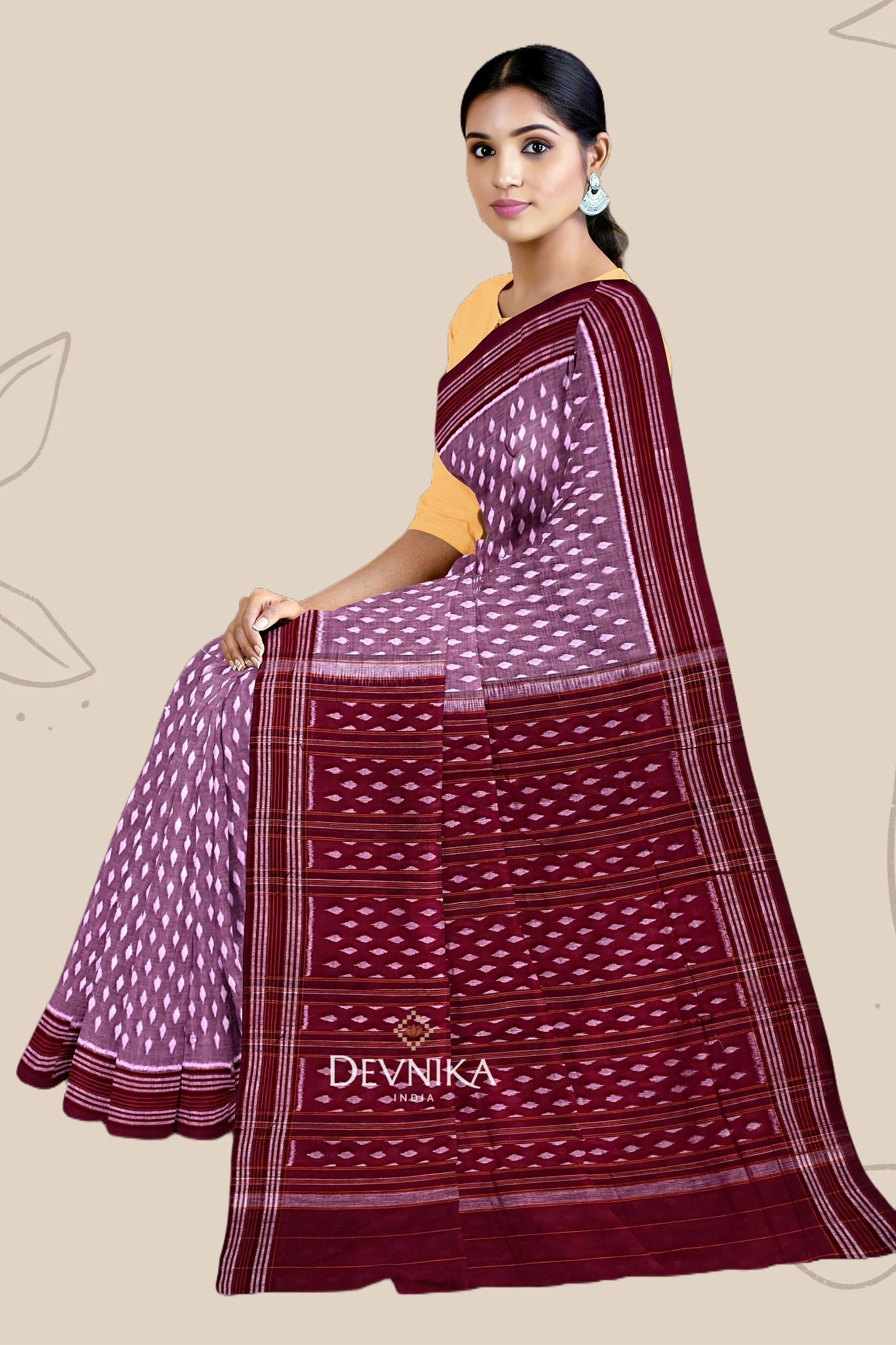 Steel Maroon Body Bandha Handloom Cotton Saree | Odisha Handloom | Devnika