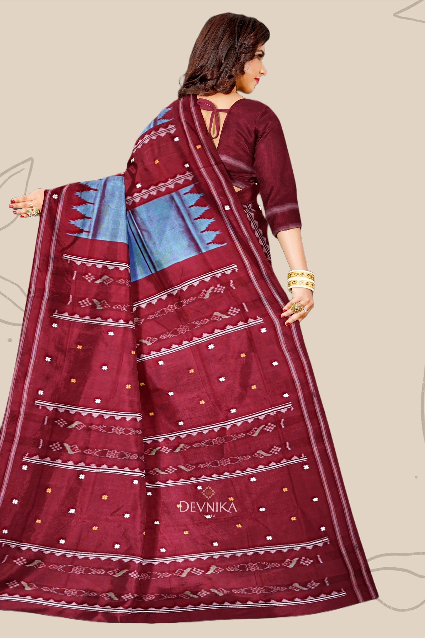 Soft Teal Pata Bapta Saree