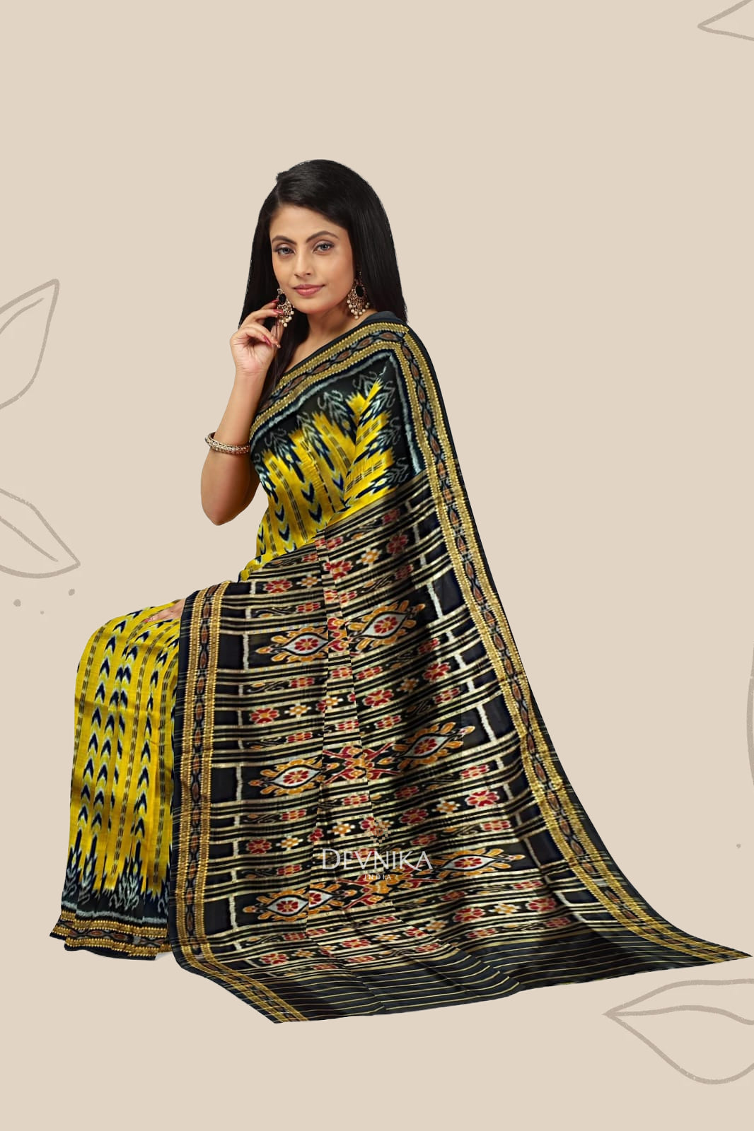 Golden Yellow Dhanapatri Khandua Pata Saree | Odisha Handloom | Devnika