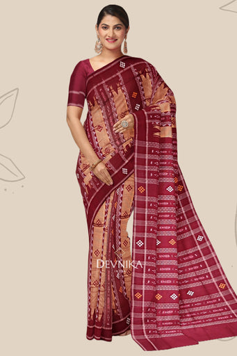 Maroon And Golden Pata Bapta Saree