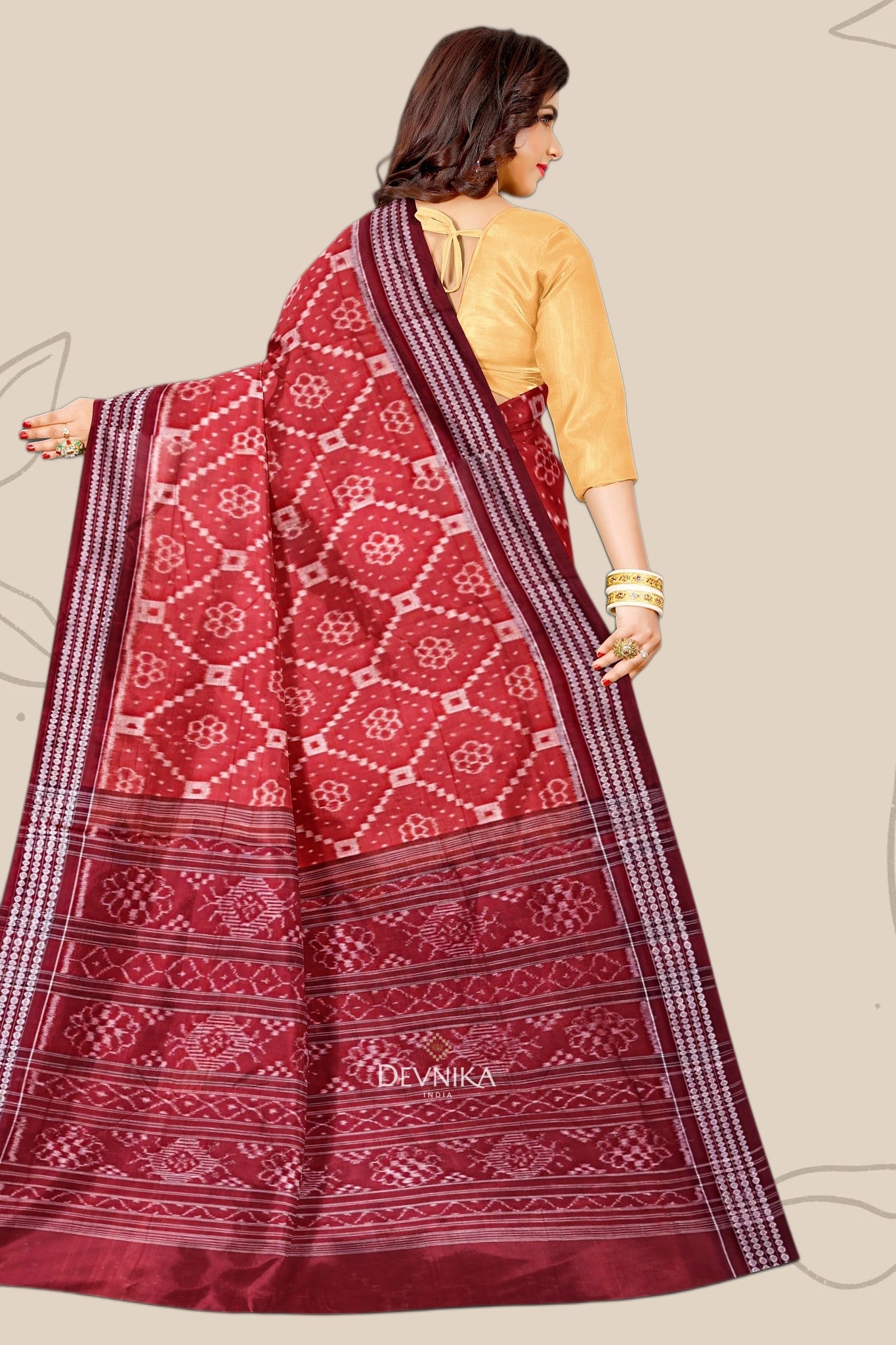 Rust Colour Body Bandha Handloom Cotton Saree | Odisha Handloom | Devnika