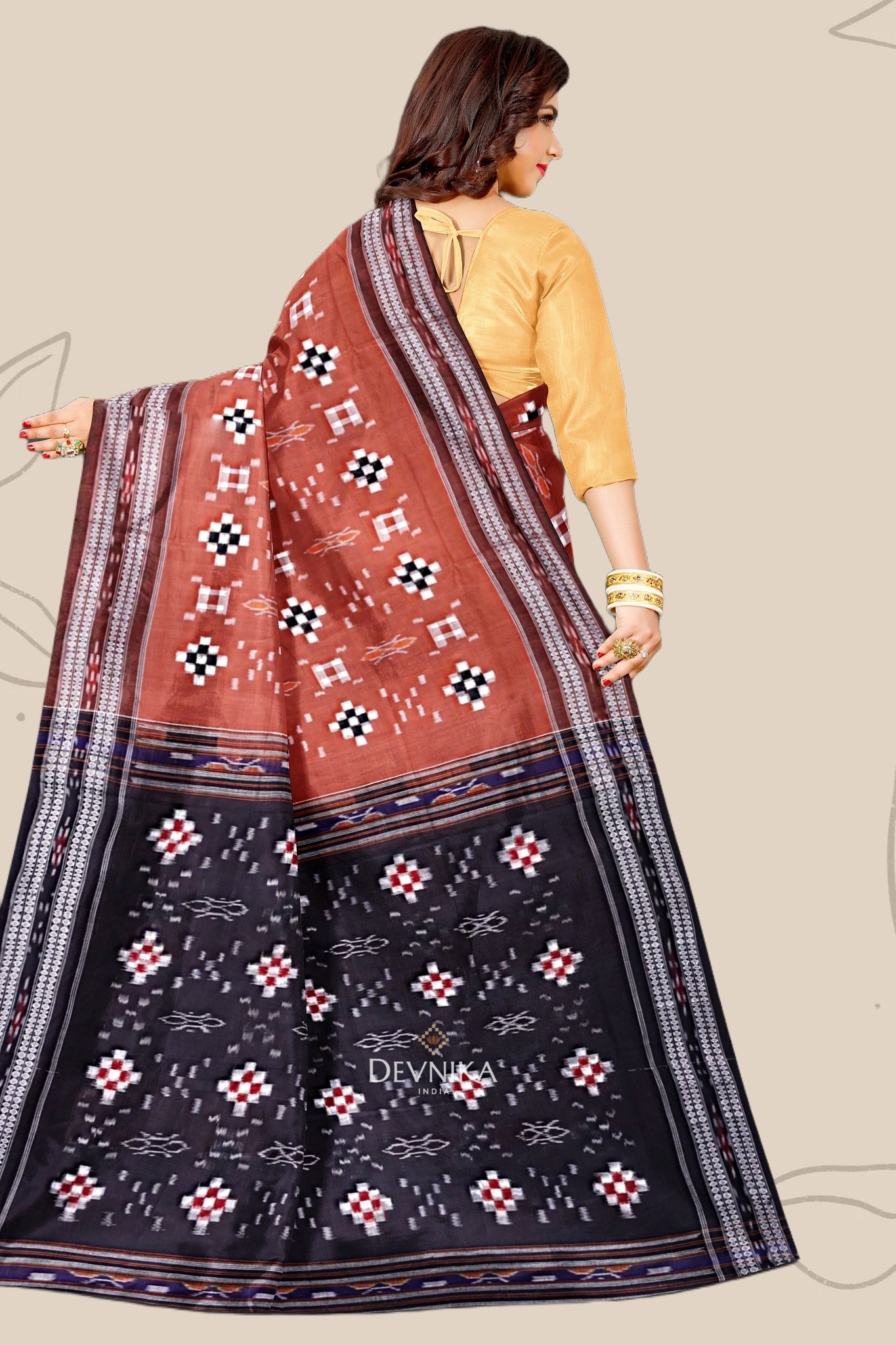 Light Brown Body Pasapalli Handloom Cotton Saree | Odisha Handloom | Devnika