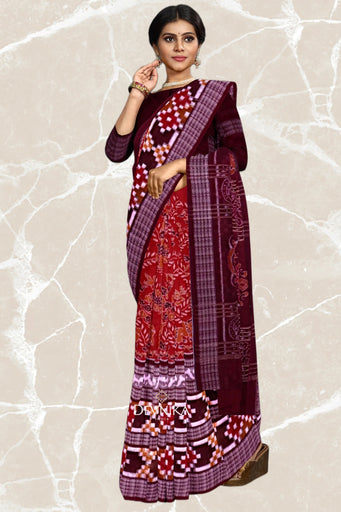 Rust Double Pasapalli Handloom Cotton Saree | Odisha Handloom | Devnika