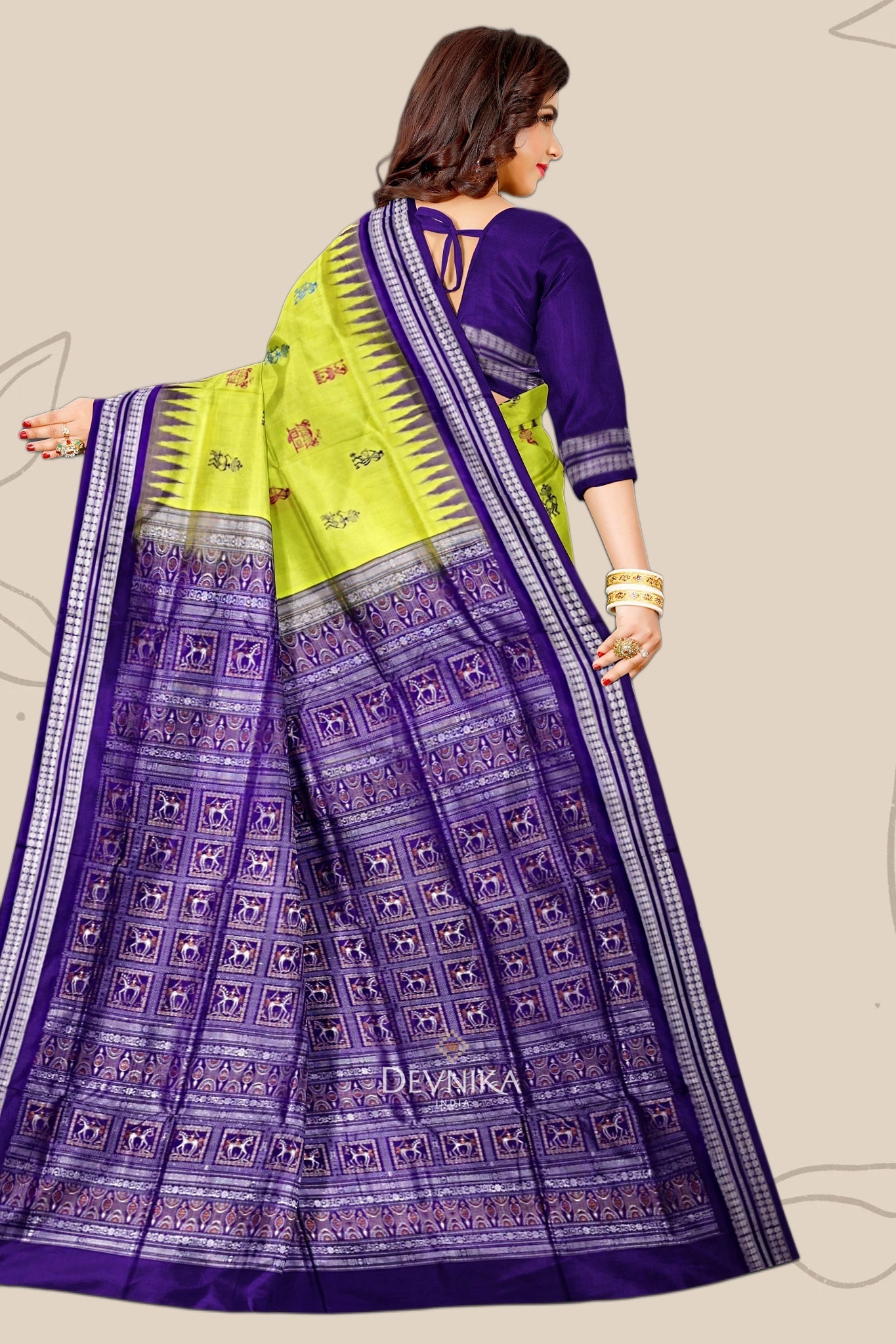 Lemon Green Teracota Bomkai Saree