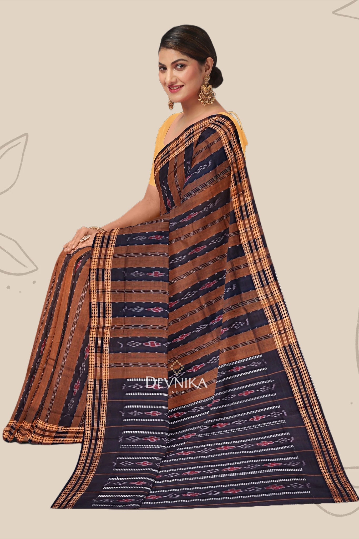 Golden Brown Line Bandha Saree