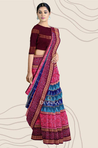Green Double Border Bandha Handloom Cotton Saree | Odisha Handloom | Devnika