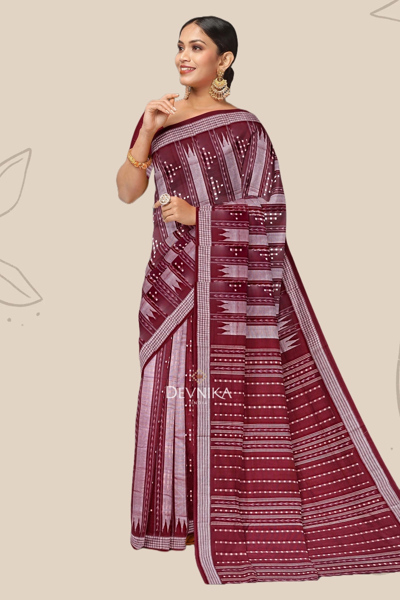 Maroon And Silver Pata Bapta Saree