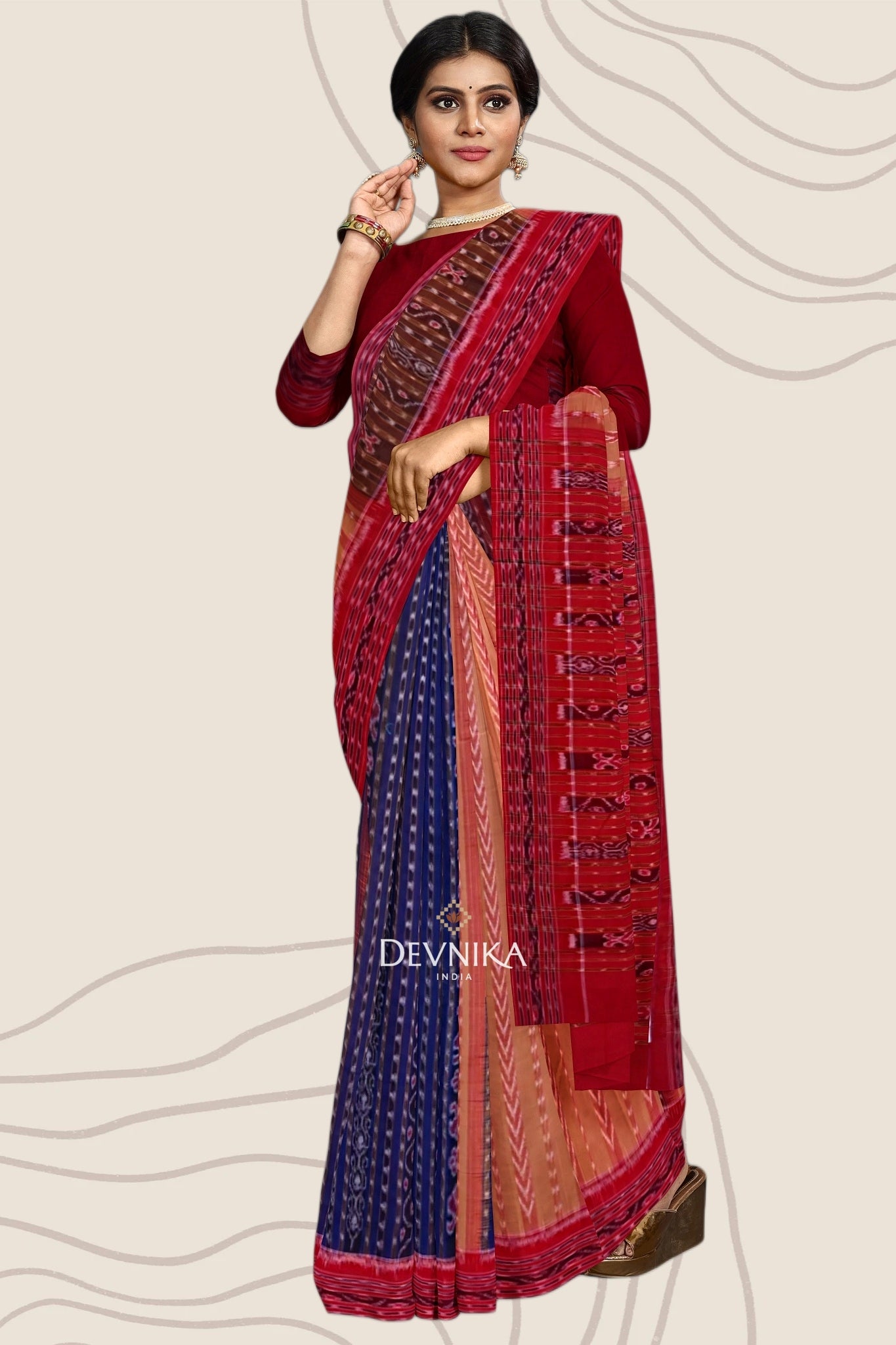 Brown Pancha Mukhi Bandha Handloom Cotton Saree | Odisha Handloom | Devnika