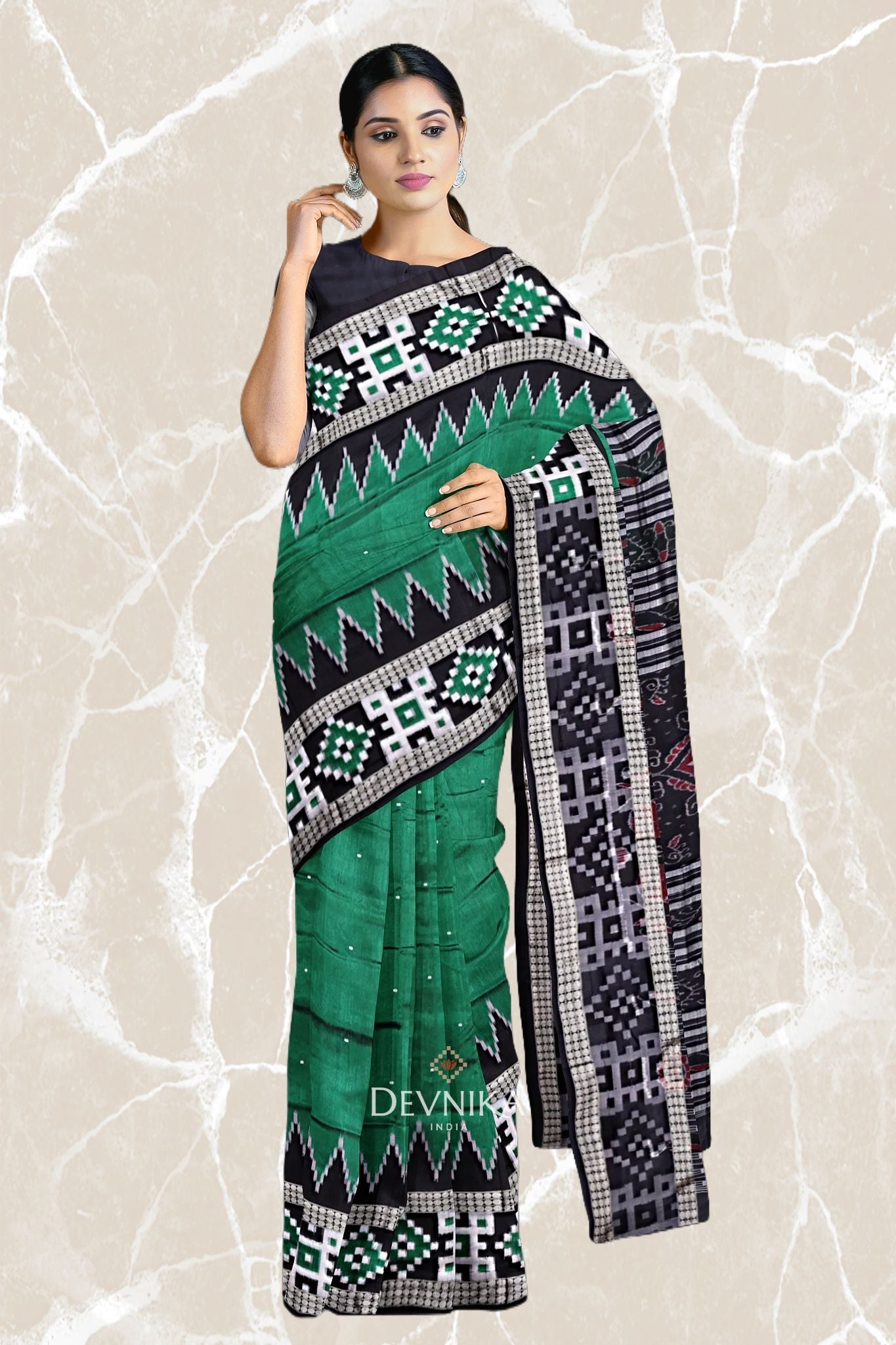 Forest Green Pasapalli Buti Bomkai Silk Saree | Odisha Handloom GI Tagged | Devnika