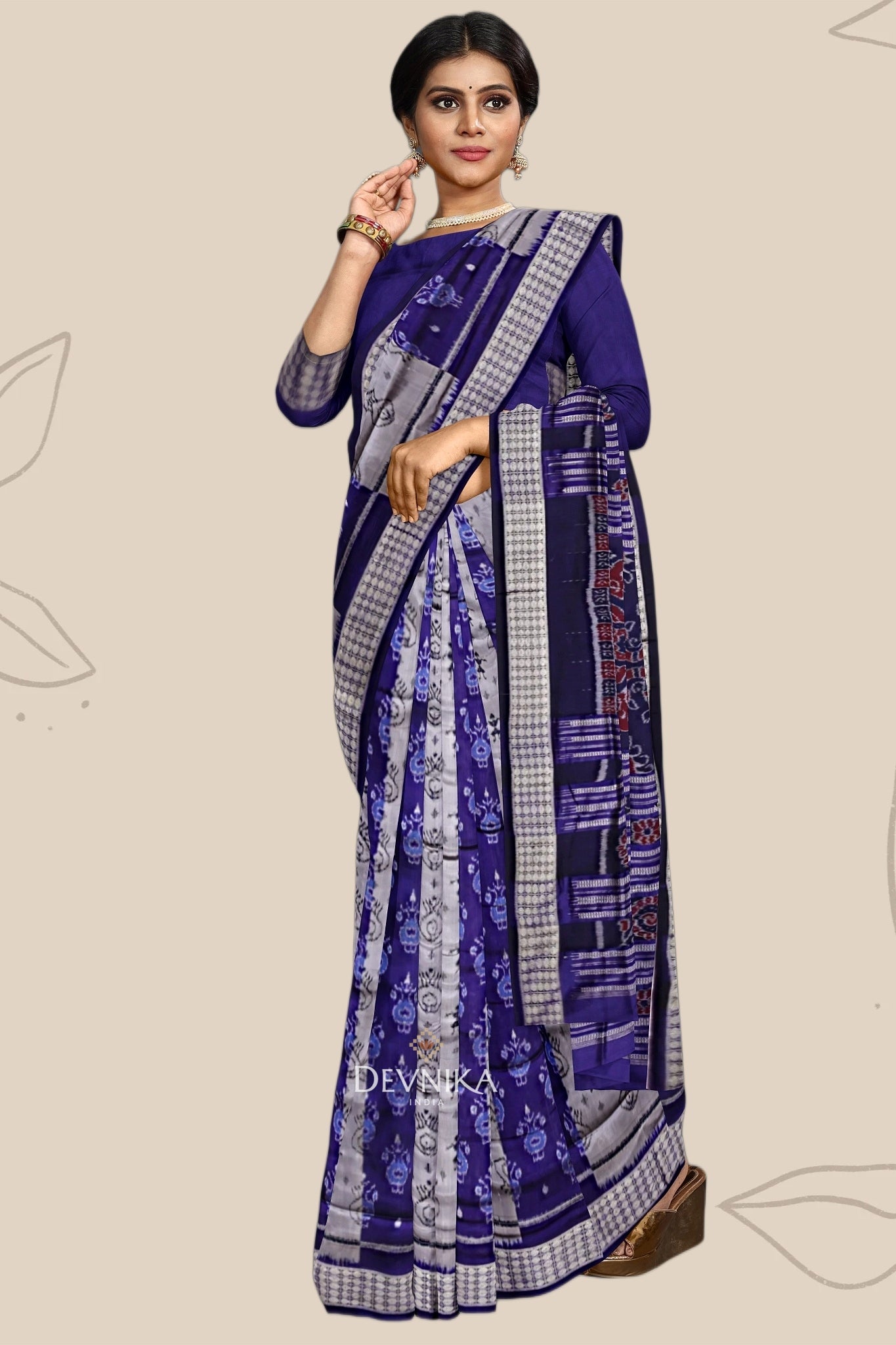 Violet Blue Teracota Bandha Silk Saree | Odisha Handloom GI Tagged | Devnika