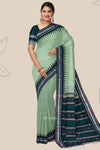 Light Green Temple Border Cotton Bapta Saree