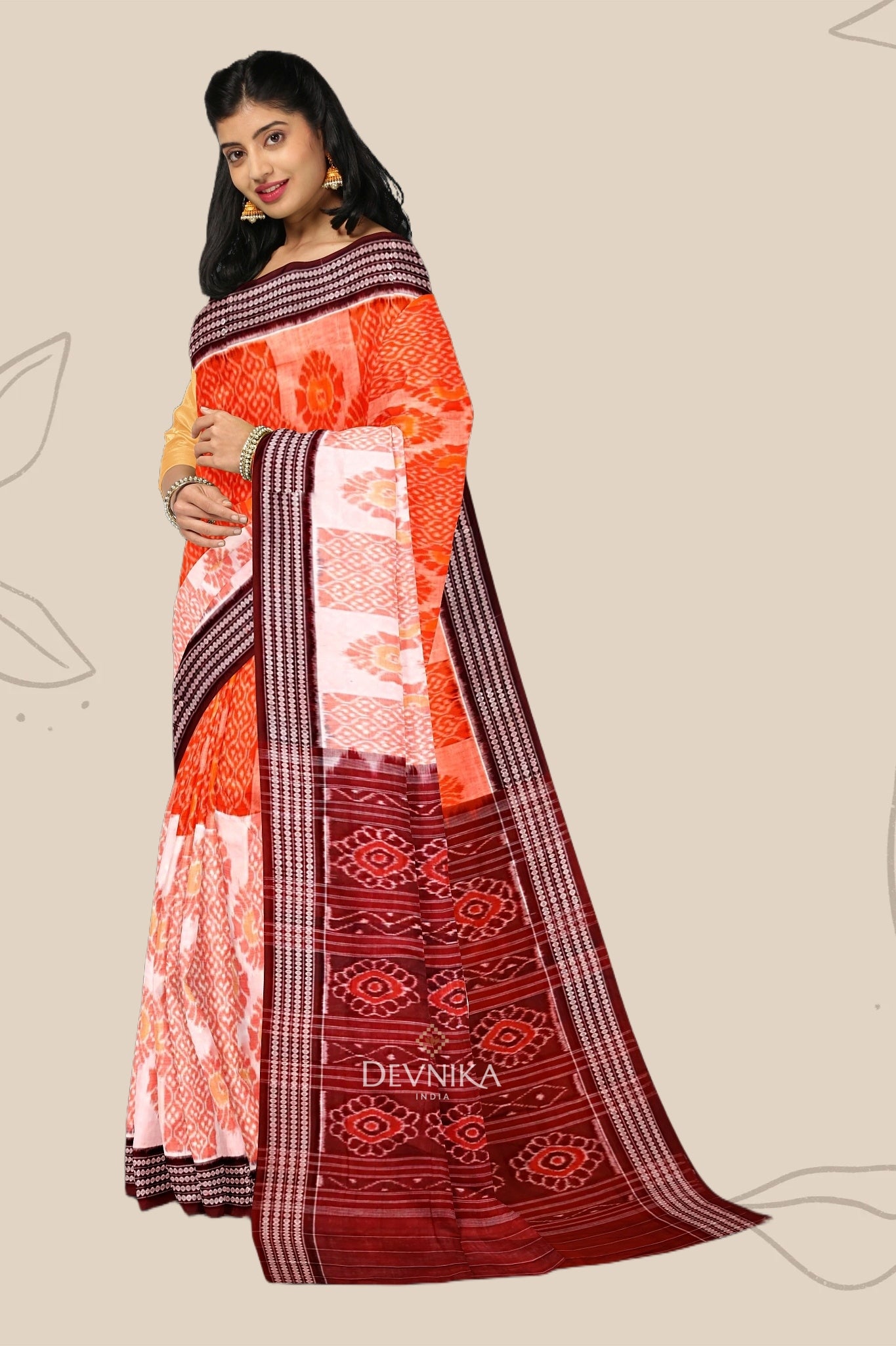 Orange And Golden Body Bandha Saree | Odisha Handloom | Devnika