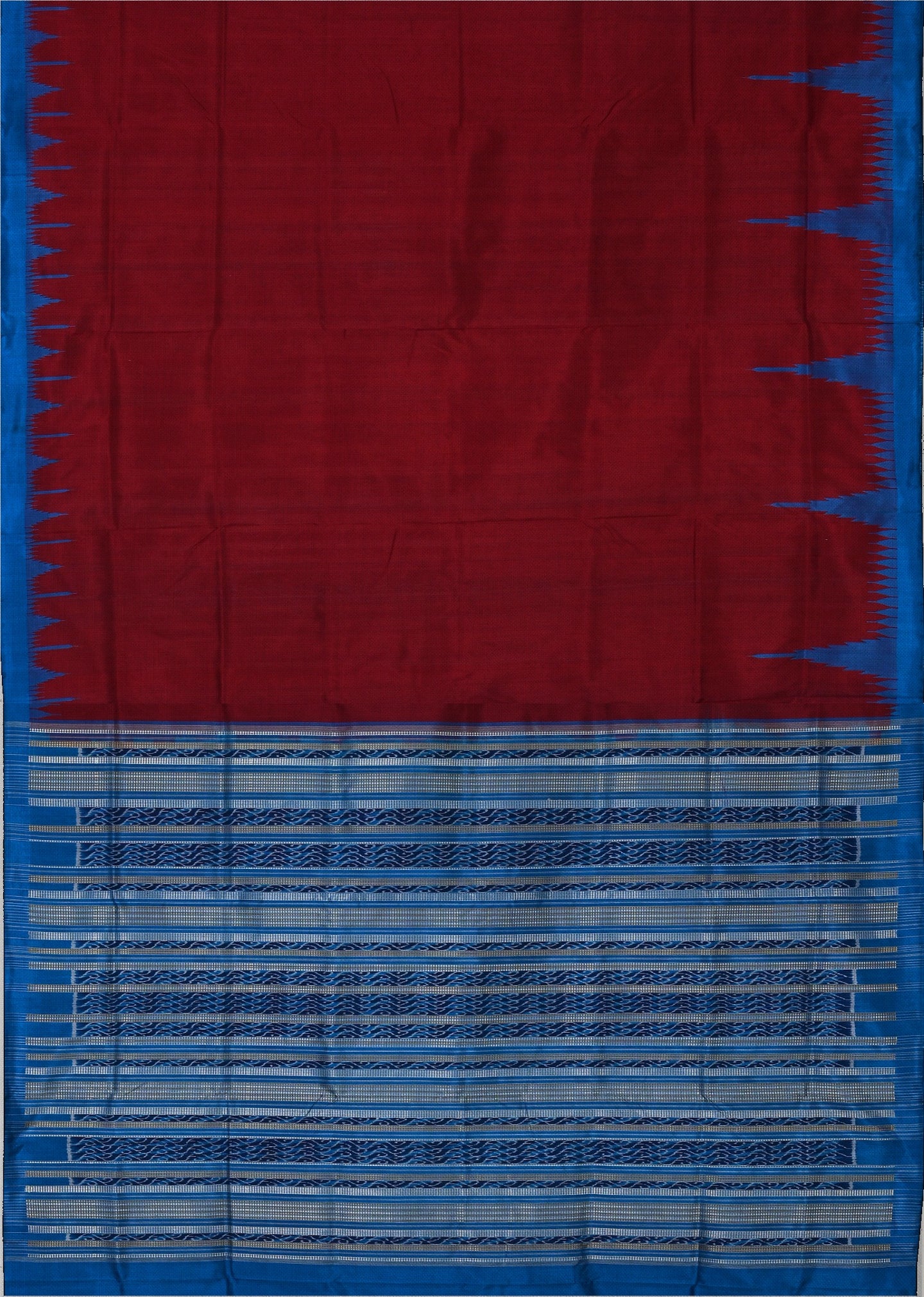 Deep Maroon Big Temple Border Sambalpuri  Saree | Odisha Handloom GI Tagged | Devnika